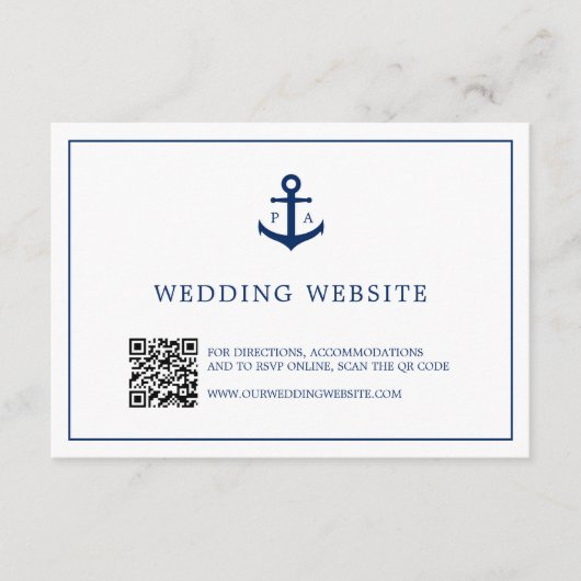 Anker Monogram QR Code Nautical Website Wedding Begleitkarte (Vorderseite)