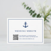 Anker Monogram QR Code Nautical Website Wedding Begleitkarte (Stehend Vorderseite)