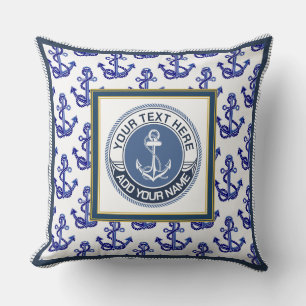 Anker-Monogramm-Muster und Blau-Weiß Kissen