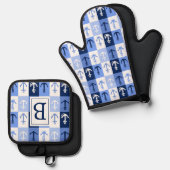 Anker-Monogramm Ofenhandschuh & Topflappen-Set (Vorderseite/Rückseite)
