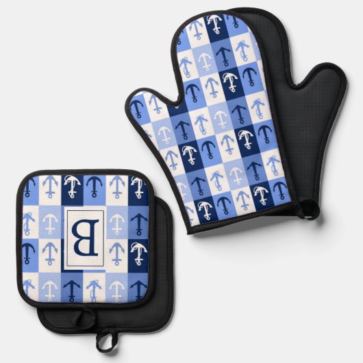 Anker-Monogramm Ofenhandschuh & Topflappen-Set (Vorderseite/Rückseite)