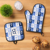 Anker-Monogramm Ofenhandschuh & Topflappen-Set (Oben Unten)