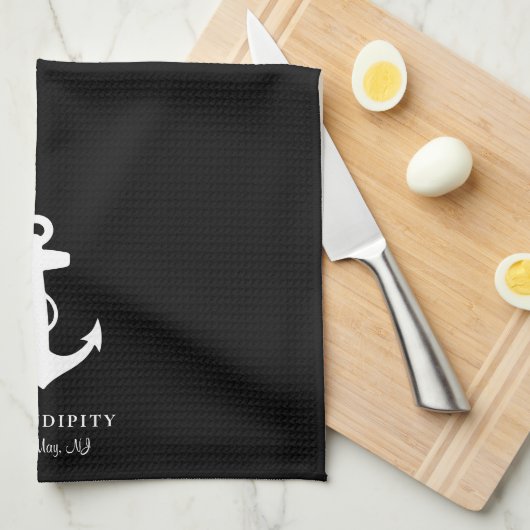 Anker-Monogramm-Schwarz des klassischen Bootes Geschirrtuch (Viertel Falte)