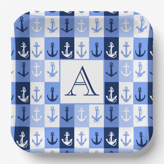 Anker-Monogramm-Teller Pappteller (Vorderseite)