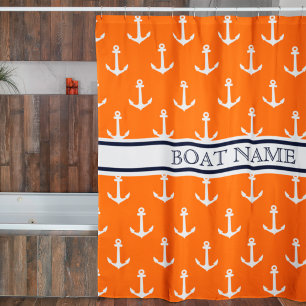 Anker Muster Orange Blau Nautisch Boot Name Duschvorhang