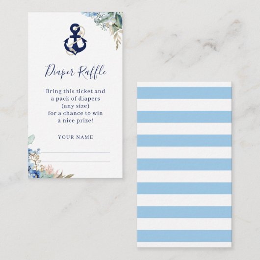 Anker Nautical Floral Baby Dusche Windeln Windeln  Begleitkarte (Vorne/Hinten)