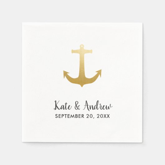 Anker Nautical Imitats Gold Foil | Hochzeit am Oze Serviette (Vorderseite)