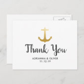 Anker Nautical Imitats Gold Foil | Hochzeit Danke Postkarte (Vorne/Hinten)