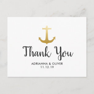 Anker Nautical Imitats Gold Foil   Hochzeit Danke Postkarte