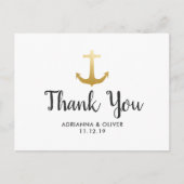 Anker Nautical Imitats Gold Foil | Hochzeit Danke Postkarte (Vorderseite)