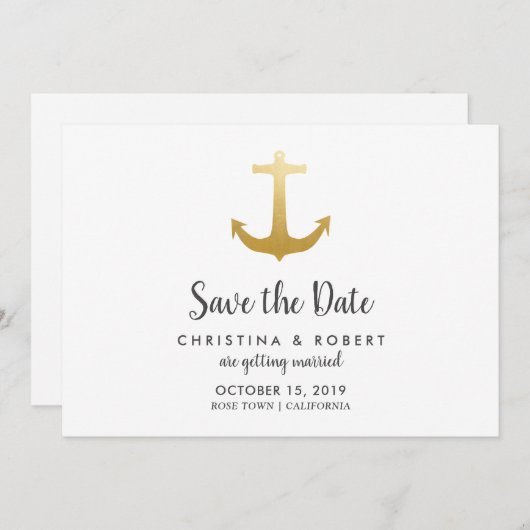 Anker Nautical Imitats Gold Foil | SAVE THE DATE Einladung (Vorne/Hinten)