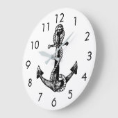 Anker Nautical Schwarz und Weiß Große Wanduhr (Winkel)