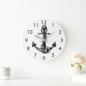 Anker Nautical Schwarz und Weiß Große Wanduhr (Zuhause)
