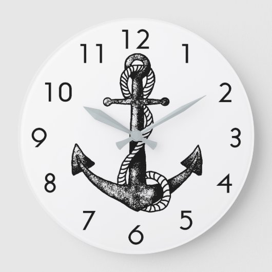Anker Nautical Schwarz und Weiß Große Wanduhr (Vorderseite)