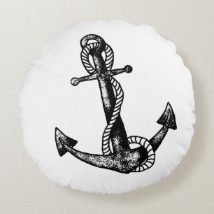 Anker Nautical Schwarz und Weiß Rundes Kissen