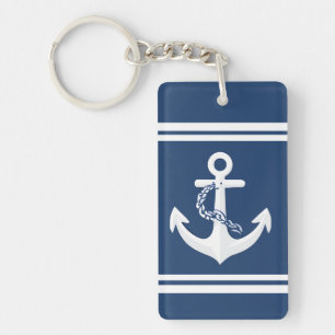 Anker Nautical Segeln Booten Weiß Navy Blau Schlüsselanhänger