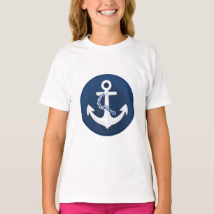 Anker Nautical Segeln Booten Weiß Navy Blau T-Shirt