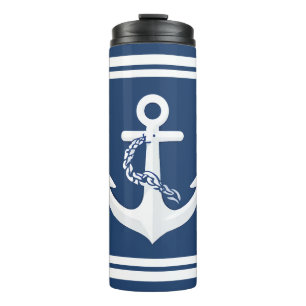 Anker Nautical Segeln Booten Weiß Navy Blau Thermosbecher