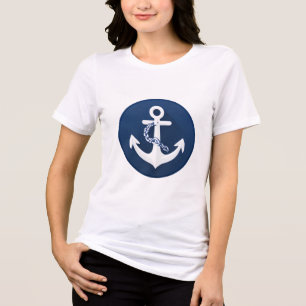Anker Nautical Segeln Booten Weiß Navy Blau Tri-Blend Shirt