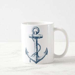 Anker Nautik-Tasse Geschenk Navy Blau Weiß Kaffeetasse