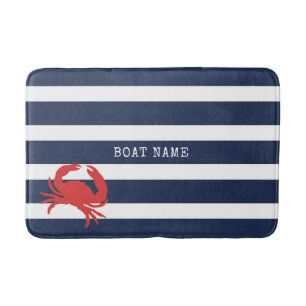 Anker Navy Blau Streifen Roter Krebs Bootname Badematte