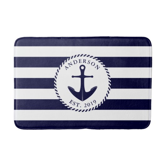 Anker-Navy und White Nautical Bath Mat Badematte (Vorderseite)
