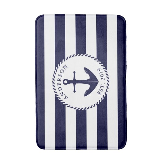 Anker-Navy und White Nautical Bath Mat Badematte (Vorderseite Vertikal)