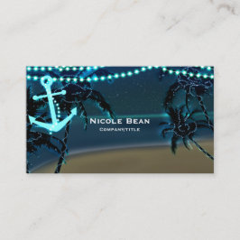 Anker + Palm Trees Beach Night Business Card Visitenkarte