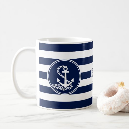 Anker, Rad, blau und weiß gestrichen Kaffeetasse (Mit Donut)