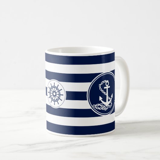 Anker, Rad, blau und weiß gestrichen Kaffeetasse (VorderseiteRechts)