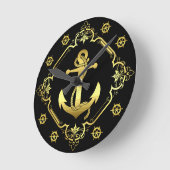 Anker/Räder des Schiffes, Gold/Schwarz/Schwarz Runde Wanduhr (Winkel)