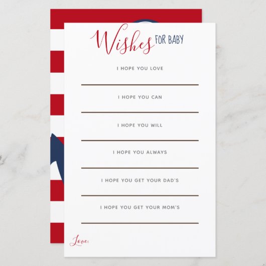 Anker Red White Blue Nautical Wünsche für Baby (Vorne/Hinten)