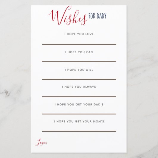 Anker Red White Blue Nautical Wünsche für Baby (Vorderseite)