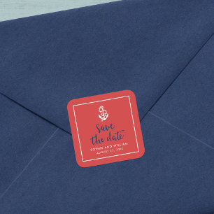 Anker Rot Blau Skript Save-the-Date Quadratischer Aufkleber