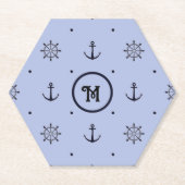 Anker, Schiffsrad, blaue Polka-Punkte Untersetzer (Vorderseite)