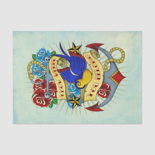 Anker, Schwalbe und Rosen Seidenpapier (Vorderseite)