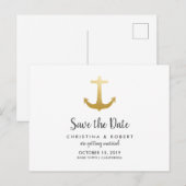 Anker-SeeImitat-Goldfolie | Save the Date Ankündigungspostkarte (Vorne/Hinten)