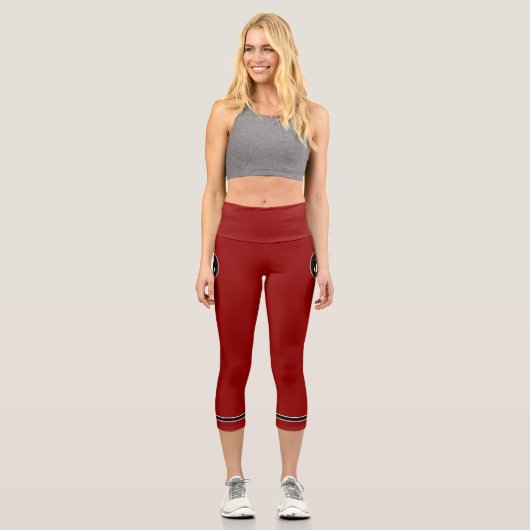 Anker-Seil-Rot-Schwarz-weiße Streifen Capri Leggings (Vorderseite)