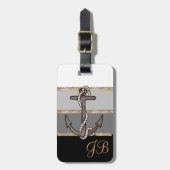 Anker & Seil (schwarzer Farbverlauf mit/Monogramm) Gepäckanhänger (Vorderseite vertikal)