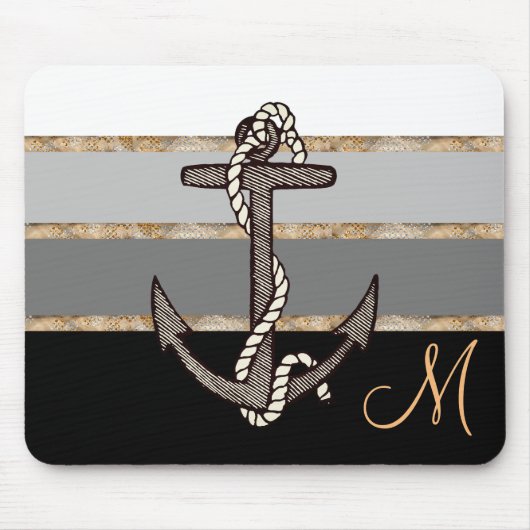 Anker & Seil (schwarzer Farbverlauf mit/Monogramm) Mousepad (Vorne)