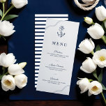 Anker & Seile Nautische Monogramm Navy & White Menükarte<br><div class="desc">Das kleine und elegante Hochzeitsmenü aus der Marine und dem weißen Wassersport ist perfekt für eine Hochzeit mit Meeresthemen. Das Design umfasst unsere handgezeichnet Anker- & Seilillustrierung und unsere Details zur Seilecke. Das Menü ist in einem sauberen, minimalen Layout gestaltet. Die scharfen, weißen und tiefen Marineinfarben schaffen ein modernes nautisches...</div>