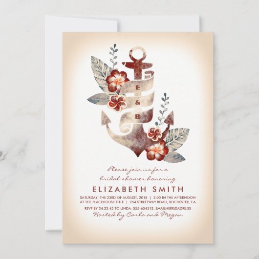 Anker-Strand-tropisches nautischBrautparty Einladung (Vorderseite)