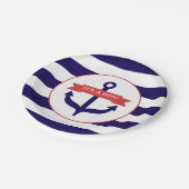 Anker + Streifen-Jungen-Babyparty Pappteller (Schrägansicht)