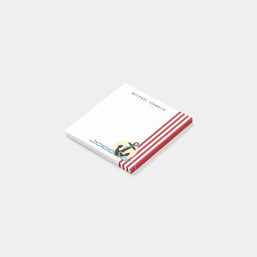 Anker, Sun und Wasser-nautischpersonalisiertes Post-it Klebezettel (angewinkelt)