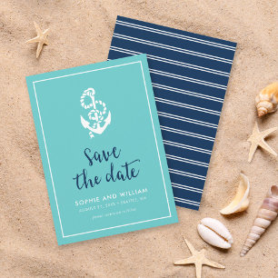 Anker Türkis und Blau Skript Save-the-Date-Karte Save The Date