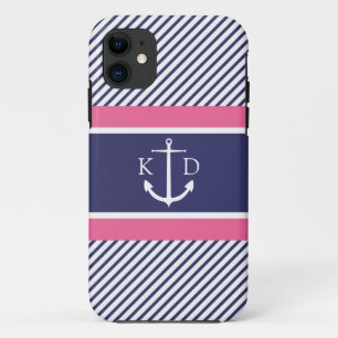 Anker u. Seestreifen u. Monogramm-Marine &Pink Case-Mate iPhone Hülle