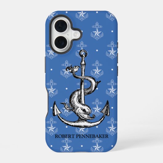 Anker und Delfin-Maritimes Thema iPhone 16 Hülle (Rückseite)