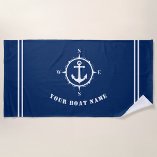 Anker und Kompass mit dem Namen des Bootes Navy Bl Strandtuch