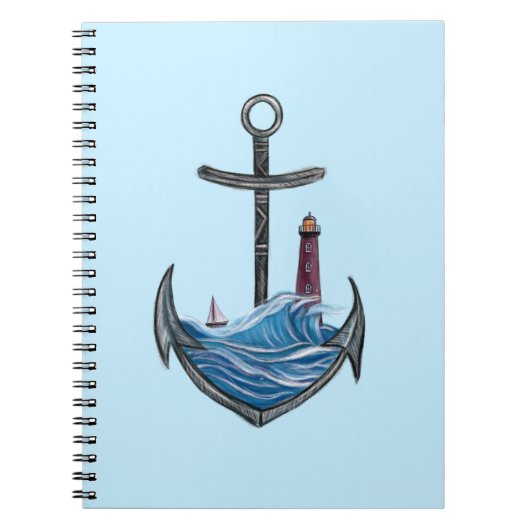 Anker und Leuchtturm (Version 3) Notizblock (Vorderseite)