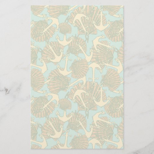Anker und Muscheln im Vintagen Art-Muster Briefpapier (Vorderseite)